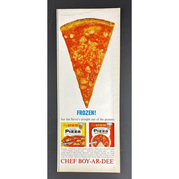 Chef Boy-Ar Dee "Frozen-But the flavor is out of a Pizzeria" Vtg Print Ad 1963 - Picture 3 of 3